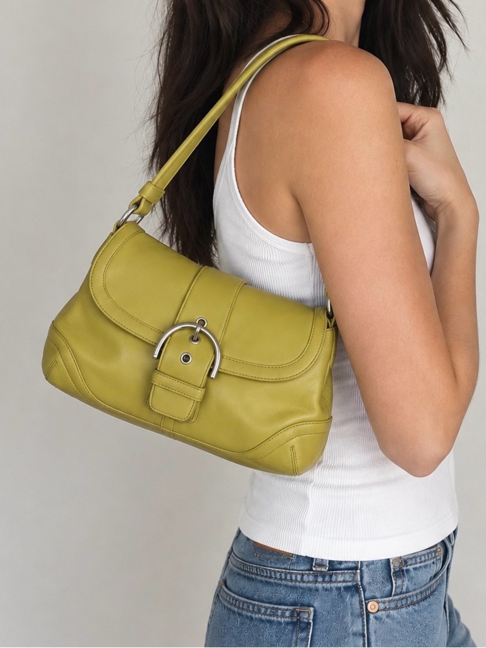 Vintage Coach Soho Leather Shoulder Bag Rare Chartreuse/Like Green 2004